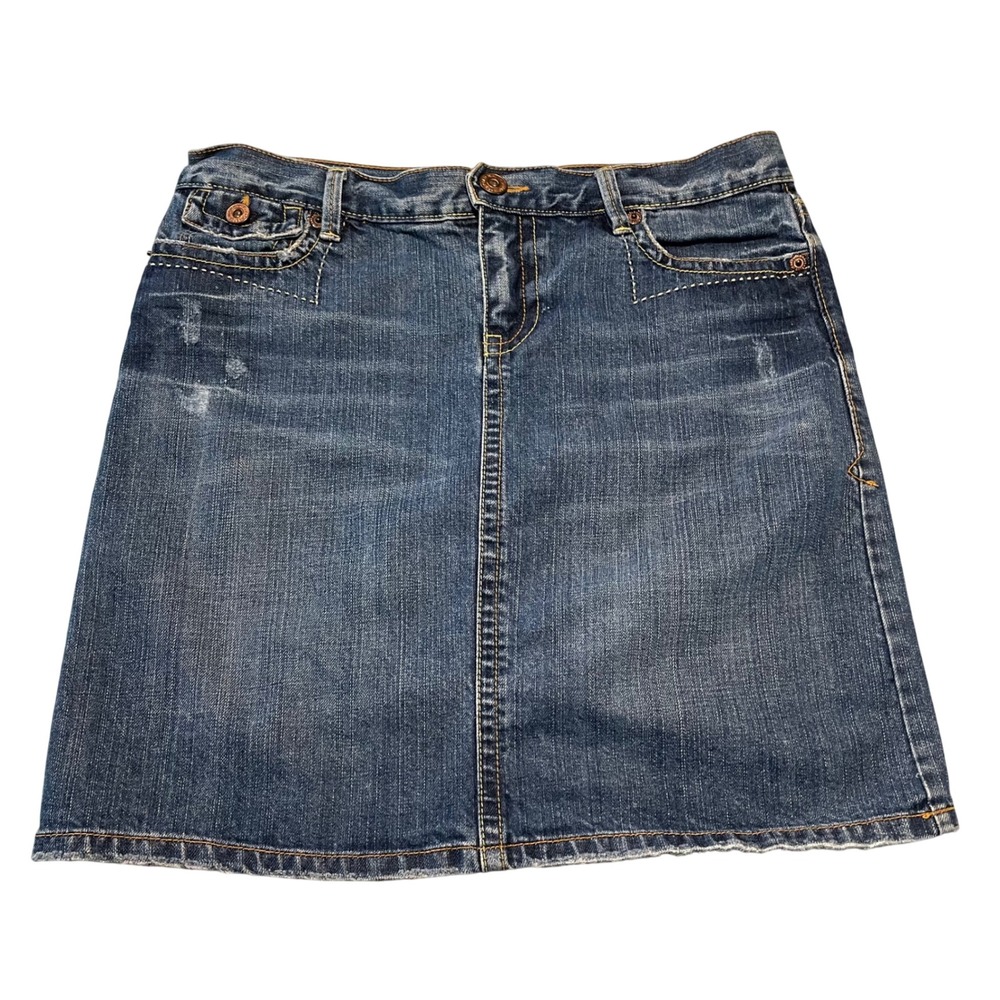 Old Navy Denim Mini Skirt Wmn 8 Vintage Y2K Boho Floral Embroidered Flap Pocket